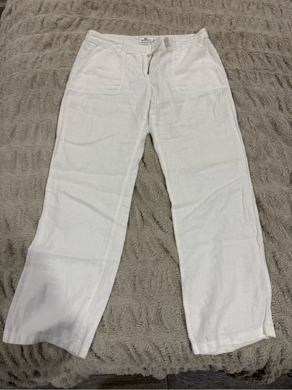 Vineyard Vines Women's White Linen-Blend Wide Leg Chinos